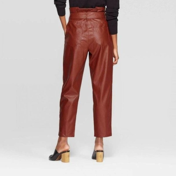 WHO WHAT WEAR Paperbag Waist Vegan Leather Pants Sz 10 - Picture 2 of 5